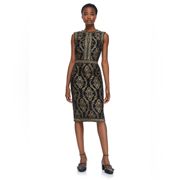 Tadashi Shoji Dresses & Skirts - Tadashi Shoji Cindy dress sleeveless, beautiful, gold, black jacquard. Size 10